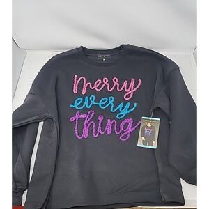 State Of Mine Women's Sequin Graphic Sparkle Sweatshirt Merry Everything Large